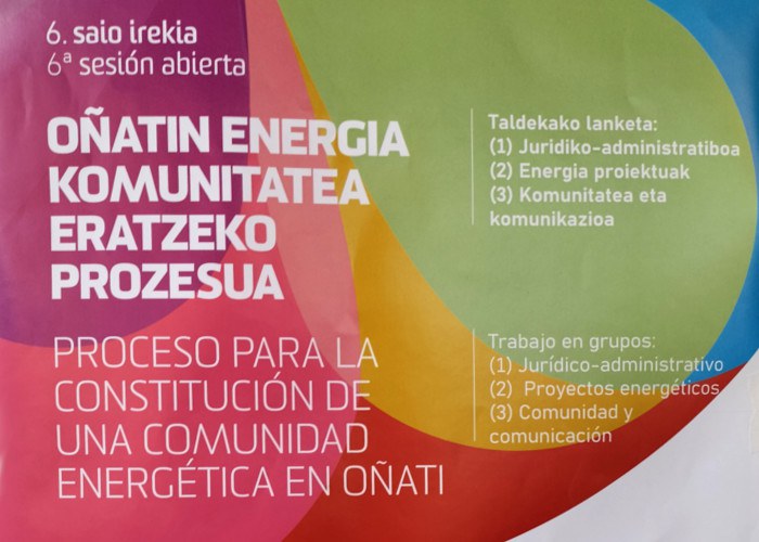 Oñatin energia komunitatea eratzeko prozesua, 6. saio irekia