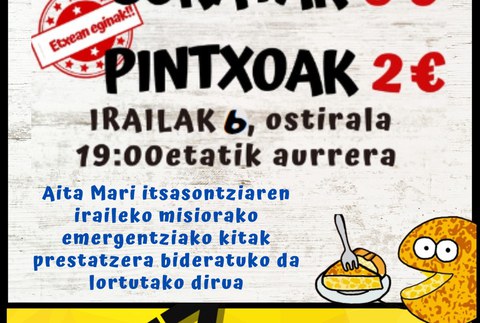 Aita Mari ontziaren hurrengo misiorako bokadilo eta pintxo solidarioak salduko dituzte Hotz Oñatikoek , ostiralean